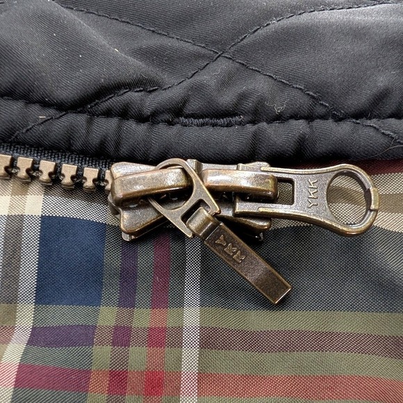 LL Bean Womens Black Quilted Riding Jacket Plaid Lining Corduroy Trim XS 284359 - Picture 7 of 9